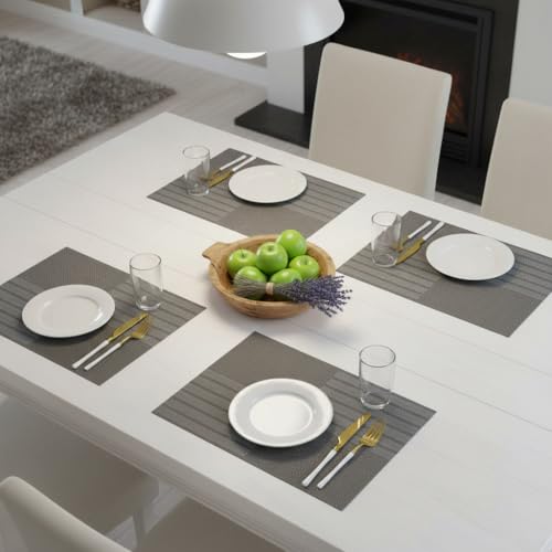 Image of YELONA Placemats Set of 4, Heat-Resistant Woven Vinyl Table Mats, Non-Slip & Washable Dining Tablemats for Kitchen & Dinner Decor, Zinc Grey (45cm x 30cm)