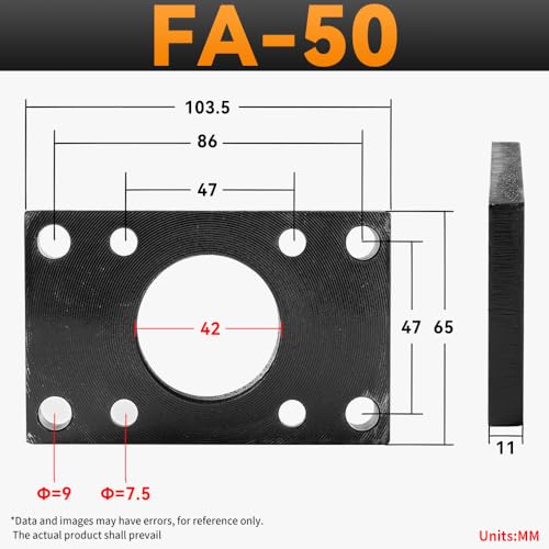 Image of SC Cylinder FA-50 Accessories Square Flange Plate Cylinder Diameter Universal Fitting mounting Plate Fixing Frame with 4 Screws