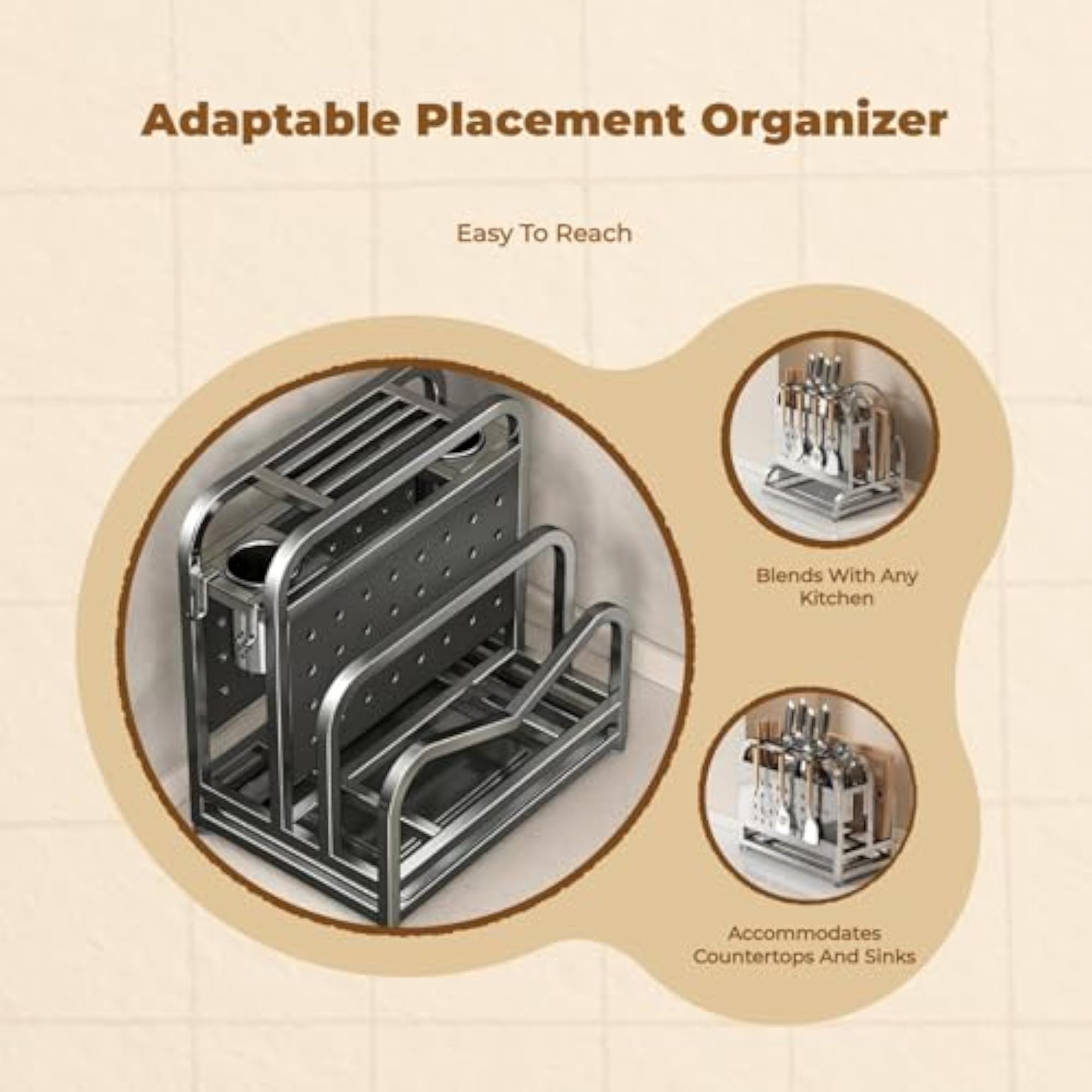 Kitchen Storage Rack, Stainless Steel Organizer, Multifunctional