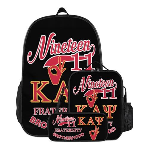 17 Laptop Backpack Insulated Lunch Tote & Pouch Durable Daypack Set Fraternity Paraphernalia Gifts (Red One Size)