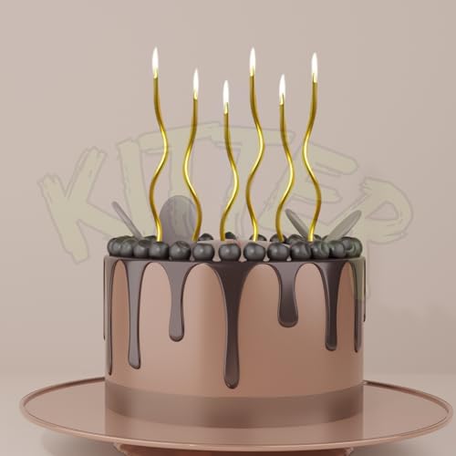 Image of KITTER Metallic Golden Spiral Candle for Decoration - Pack of 6 Pcs Twisted Candles for Birthday Cake | Golden Candle Set | Spiral Long Candles | Golden Candle for Cake Birthday