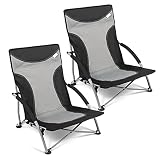 CamperWave Strandstuhl im 2er-Set | bequemer + extra Stabiler Strandstuhl | Extra breite Standfüße für weichen Boden | inkl. Tragetasche | 2er Set Grau
