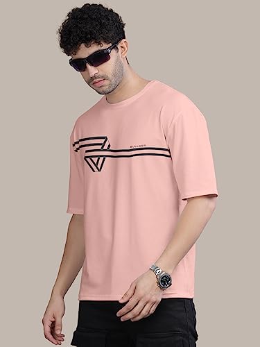 Image of BULLMER Peach Trendy Front Printed oversized Round Neck T-shirt for men