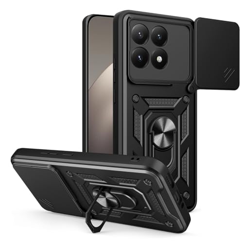 UPLAI Funda para Xiaomi 15T 5G, Ultra Delgado Antigolpes Armadura Carcasa con Deslizar Cámara Cover y Soporte Anillo Magnética, PC+TPU Duradero Estuche Caso.Negro