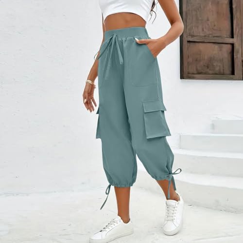 Women Capri Pants Summer Cargo Capris Quick Dry Cargo Pants Drawstring Hiking Pant with Pockets Cropped Pant3
