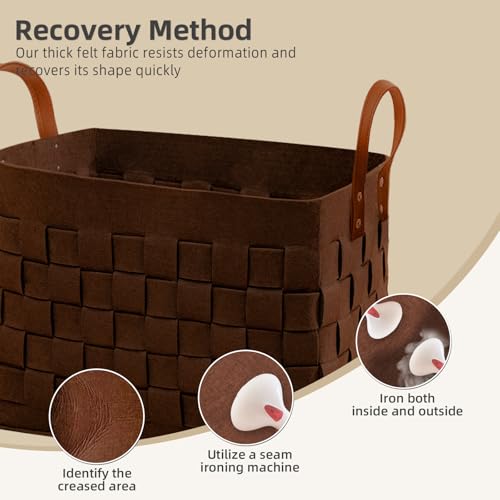 boldmonkey Laundry Basket 16.5 " x13 x13 , Large Rectangular Felt Fabric Blanket Basket with Leather Handle, Dirt Clothes Laundry Hamper for Babies, Dogs and Living Room-Brown by boldmonkey - Image 3