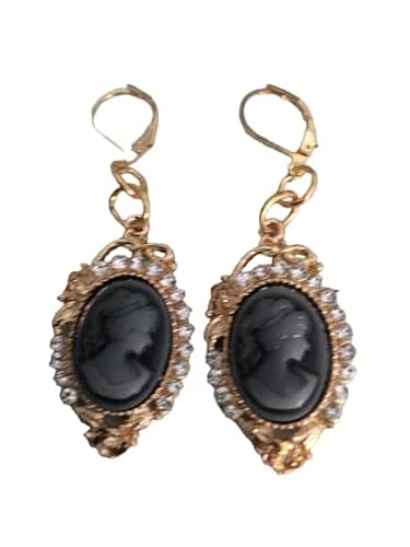 Boucles D'oreilles Longues Pendantes En Or Rose 18 Carats Avec Camées - Style 19e, Dormeuses