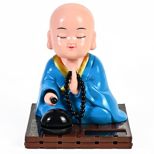 Image of ZAICUS Solar-Powered Praying Monk Figurine - Moving Head Buddha Statue for Car Dashboard, Home & Office - Feng Shui Ornament for Peace, Meditation & Positivity - Spiritual Gift