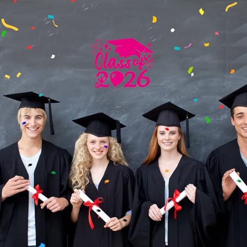 Image of 2x Class of 2026 Car Sticker & Graduation Hat Sticker Removable Graduate Decal 8 inchx 7.1 inch Waterproof Vinyl Decals Arts & Crafts for Graduation Party Decorations (Neon Pink)