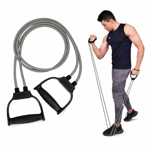 ShopiMoz Double Toning Resistance Tube Pull Rope Elastic Rubber Exercise Band for Stretching, Workout, Home Gym and Toning with Heavy Quality D Shaped Handles