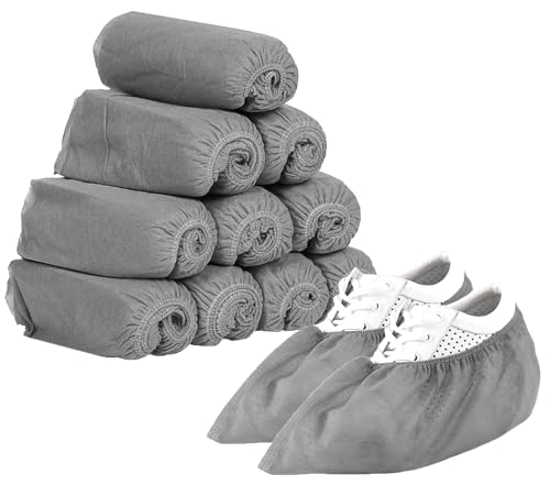 使い捨て 靴カバー シューズカバー 100枚入 防水 耐油 携帯用 シューズカバー 靴カバー ポリエチレン/不織布 フリーサイズ 簡単便利 男女兼用 透明 耐用 軽量 (不織布- グレー)