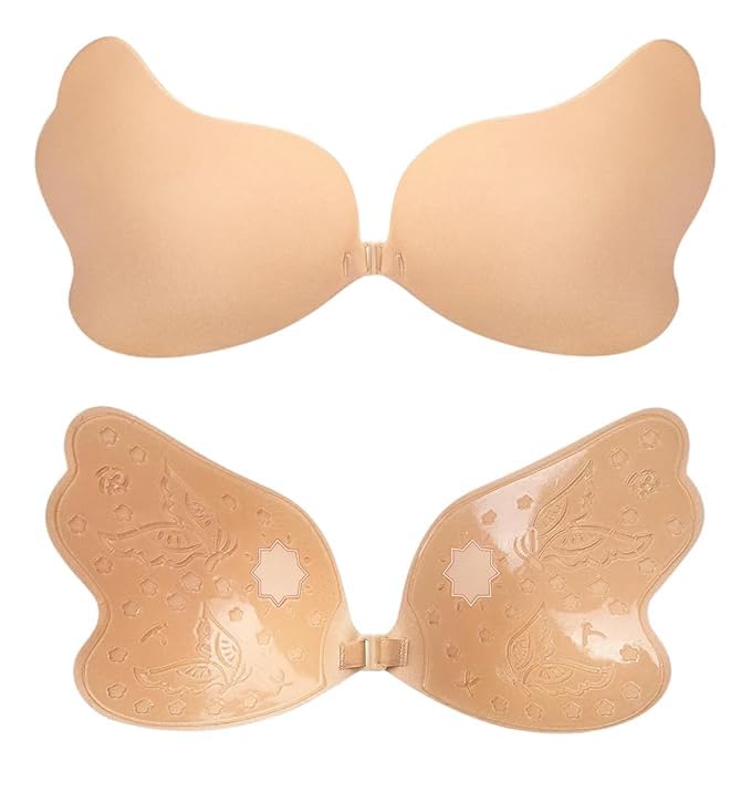 helisha Women's & Girl's Butterfly-Shaped Adhesive Bra, Strapless Backless Push-Up Bra with Decorative Pattern, Reusable Invisible Stick-On Bra-picture-29