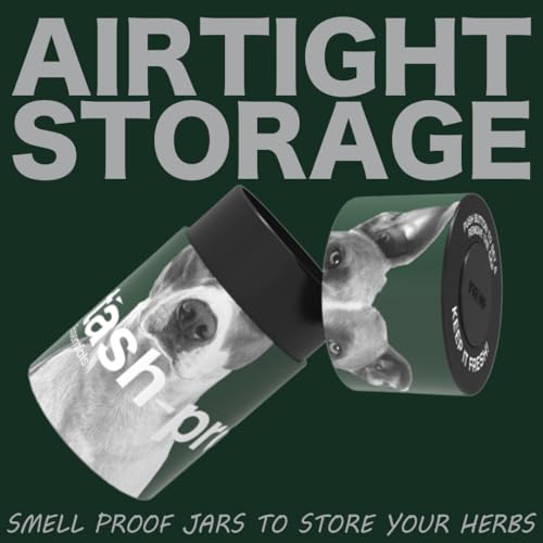 Image of Stash-Pro Vacuum Storage Jar - Street Alpha Edition | 10cm x 5.6cm Airtight Container | Smell-Proof, Push Button Seal | Stylish Dog Print Storage for Herbs, Spices & Essentials