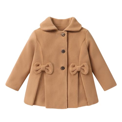 Image of JEELLIGULAR Toddler Baby Girl Coats Kids Cloak Button Warm Thick Jacket Clothes Baby Fall Winter Outwear Clothes Set(Bowknot khaki,3-6 Months)