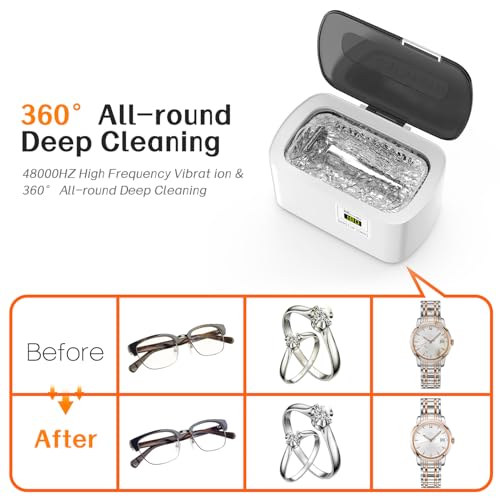 KECOOLKE Ultrasonic Jewelry Cleaning Machine, 600ml Sonic Cleaner with Digital Timer for Eyeglasses, Rings, Silver,Cleaner Solution for Gifts