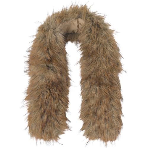 Image of GORGECRAFT 81 * 12cm Faux Fur Collar Scarf Detachable Faux Fur Hood Trim Replacement Camel Hood Trim Neck Warmer Shawl Artificial Furry Chenille Stick Trim for Winter Coat Jacket Parka Christmas
