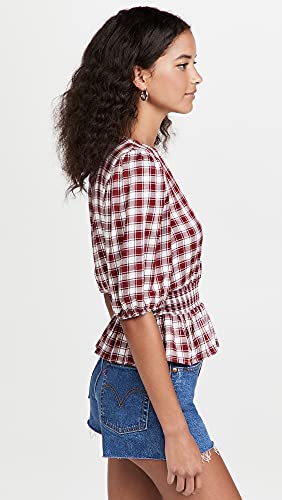 Bb Dakota By Steve Madden Women's Smocking Section Top, Plum, Red, Plaid, S #TOP3