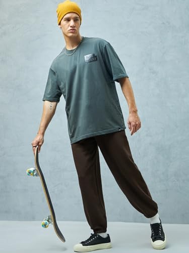 Image of Bewakoof Men's Solid Super Loose Fit Cotton Blend Joggers
