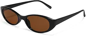 Óculos de Sol Retrô Oval Feminino 90s – Estilo Gatinho Chic, Armação Preta e Lente Marrom, Proteção UV400, Leve e Confortável