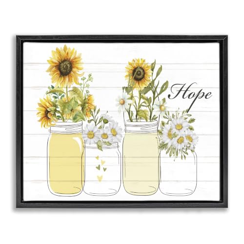 Hope Script Sunflower Jars Rustic, 16 x 20 Inch Canvas in Floater Frame