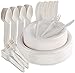 Produktbild Aitsite 250 Stück Teller Set, Kompostierbar Ökologisch Pappteller, Gabeln,Messer und Löffel kombiniert,für Grillfest,Camping,Picknick oder Party (Beige)