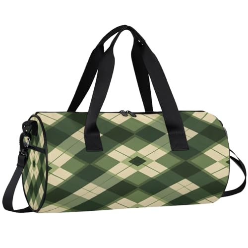 Green Plaid Travel Gym Bag Waterproof Sport Dance Bag for Women Men Portable Gymnastics Duffel Bags Canvas Tote Carry on Handbag for Workout Overnight Weekender