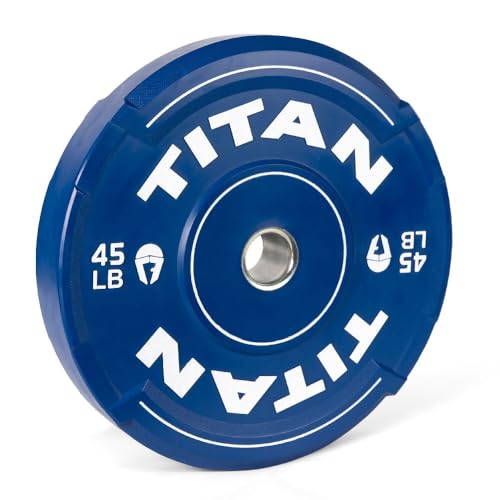 Titan Fitness 45 LB Color EZ-Grip Olympic Bumper Plate, Sold Individually, Rubber with Steel Insert, Weightlifting and Strength Training