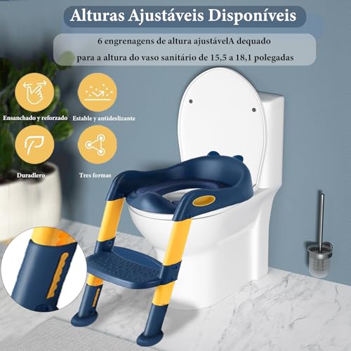 Assento Redutor com Escada, Assento Redutor, Potty Training Seat, Redutor de Assento, Azul-amarelo,