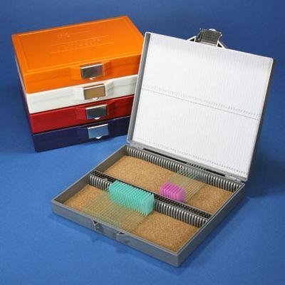 Globe Scientific 513080AST ABS Plastic Slide Storage Box with Stainless Steel Lock for 100 Slides, Cork Lined, Assorted