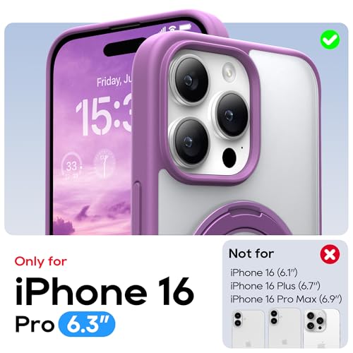 Coque iPhone 16 Pro violette compatible Magsafe avec support rotatif 360° - 2