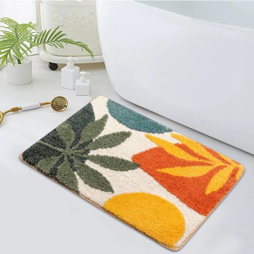 Image of Gavi Home Decor leaf design multicolor anti skid bath Mat for bathroom, anti slip bath mat, non slip bath mat door mat for bathroom, living room kitchen, bedroom anti skid mat (40 X 60 CM Multi Color)