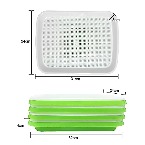 Foto von Chedin 4 Stück Seed Sprouter Tray Keimschale, Sprossen Sämlinge Weizen Grassierer Pflanzer, Hydroponics Dauerhaft Samen Keimung Tablett für Garten Home Office-grün