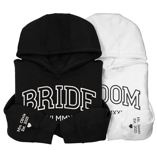 GODMERCH Personalized Embroidered Bride Sweatshirt - Mrs Sweatshirt, Wedding Gifts for Bride, Engagement Hoodie, Engaged Bride Groom Gift, Bride Gifts, Bridal Shower Gifts, Bachelorette Party Gifts