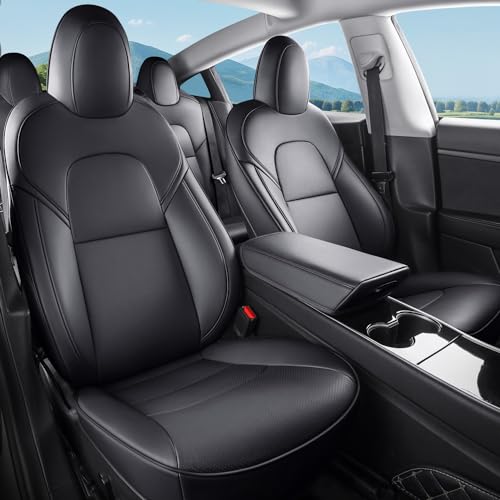 Wekar Tesla Model 3 Car Seat Covers Nappa Leather Car Interior Seat Airbag Compatible Cushion Cover Full Set Custom Fit 2023 2022 2021 2020 2019 2018 Nappa Black