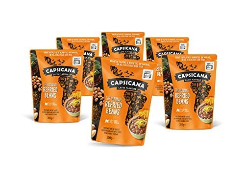 CapsicanaThe Ultimate Refried Pinto Beans, 200g x 6 Pouches, Vegan, Mild Medium, Mexican Side Dish