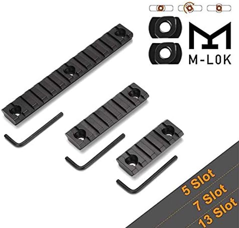 LIIPOR M-Lok Picatinny Rail， 5-Slot 7-Slot 13-Slot Lightweight M-Lok Aluminum Picatinny Rail Section Accessories for M-LOK System with 7 T-Nuts & 7 Screws & 3 Allen Wrench, 3 Pack
