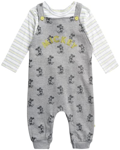 Disney Conjunto general de 2 piezas de Mickey Mouse para bebés – mameluco polar y camiseta de manga larga (recién nacido/bebé), Gris/Lima, 6-9 meses