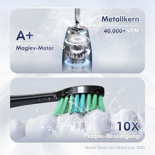 Ultraschall Zahnbürsten Ultraschallzahnbürste Elektrische Zahnbürste Erwachsene und Kinder Electric Toothbrush mit Reiseetui, 7 Zahnbürstenköpfen, 6 Modi & 3 Intensitätsstufen, 2-Min Timer (Schwarz)