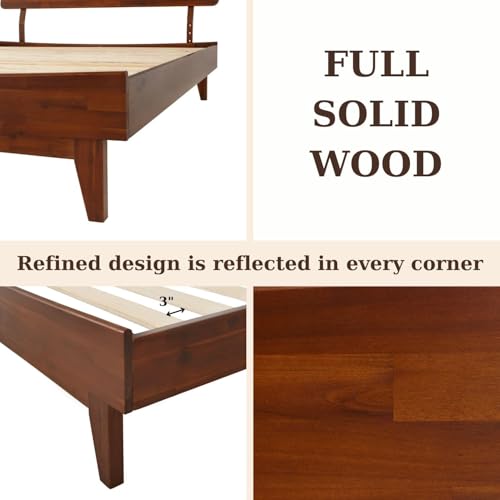Image of Arman HANDICRAFTS Caden 15 inch Solid Acacia Wood Bed Frame with Adjustable Headboard, Mid Century Style, No Box Spring Needed, Full Size, Dark Chocolate