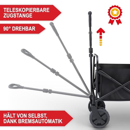 ONBEST Bollerwagen faltbar – Plus Regenschutz – 61 Liter groß es Fassungsvermögen – Outdoor – Zwei Farben: schwarz/Grau – klappbarer Strandbollerwagen – Faltbollerwagen – Bild 6
