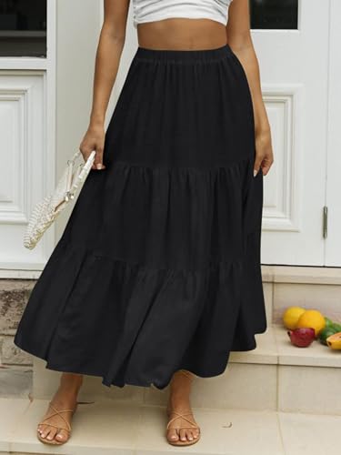 Women Summer Tiered Maxi Skirt Elastic High Waist A Line Boho Beach Dress Pleated Flowy Swing Long Skirts2
