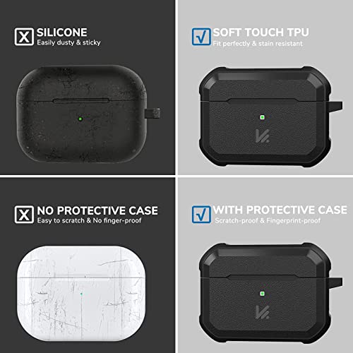 Kmmin Compatible For Airpods Pro Case Cover, Full-Body Rugged Hard Shell Protective Shockproof Case Cover With Carabiner For Apple Airpod Pro Support Wireless Charging[Front Led Visible], Black #TOP2