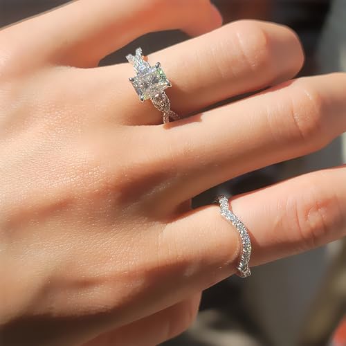 DovEggs Moissanite Wedding Ring Sets for Women 2ct GHI Color Radiant Cut Moissanite Split Shank Women`s Engagement Ring Anniversary Accents 14K Gold Quality Sterling Silver Promise Rings4