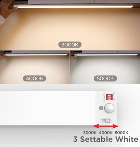 Image of Leetdud Under Cabinet Lighting Plug in 9 Inch, 120V Motion Sensor Lights Indoor, 3CCT 3000 /4000 /5000K, Aluminum Linkable Super Bright LED Counter Light with Timer for Kitchen, Closet, White, 4 Pack