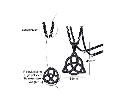 Vnox Simple Unisex Good Luck Irish Claddagh Trinity Knot Triquetra Celtic Knot Love Heart Pendant Necklace,Black #TOP1