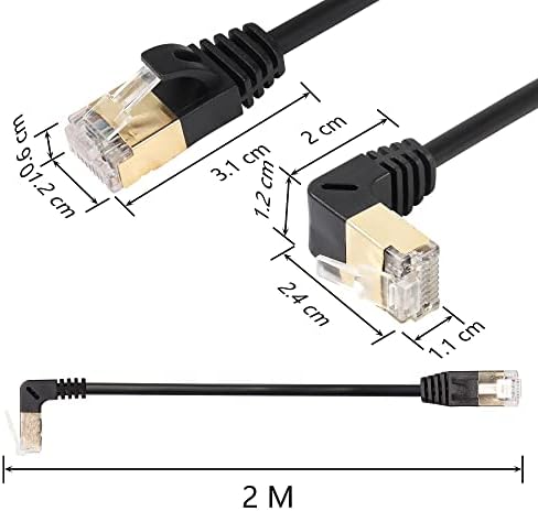 SinLoon RJ45 Cat8 Ethernet Cable,90 Degree UP Male to Male High Speed Cat8 Network Cable,40Gbps 2000Mhz SFTP Patch Cord For Router Modem Server Etc-2m/6.5FT (down)
