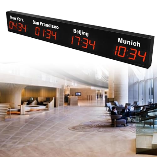 Orologio con fusi orari mondiali, orologio digitale con più fusi orari, orologio mondiale a LED, orologio mondiale con 3/4/5 città, per aziende multinazionali, hotel, uffici, verde-4città, rosso, 4ci