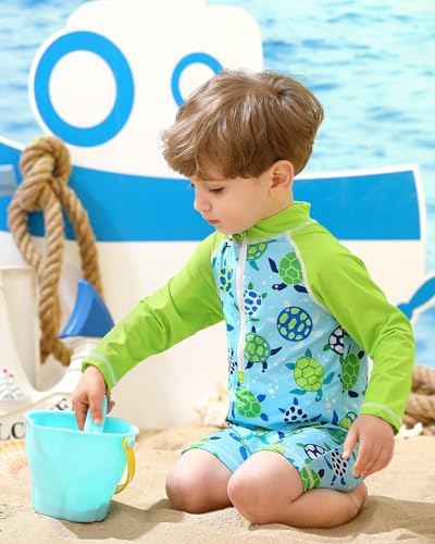 Image of BesserBay Baby Boy Swimsuit UPF 50+ Zip Front Long Sleeve Snaps Bottom One Piece Rash Guard 0-36 Months