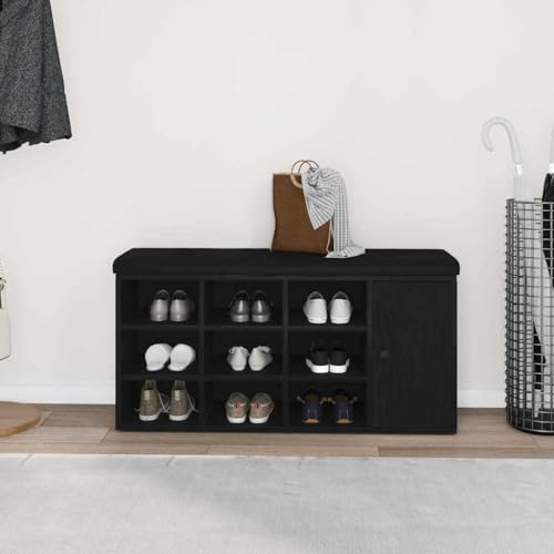 Meuble chaussures gain de place avec banc rembourré noir pour entrée ordonnée - 5