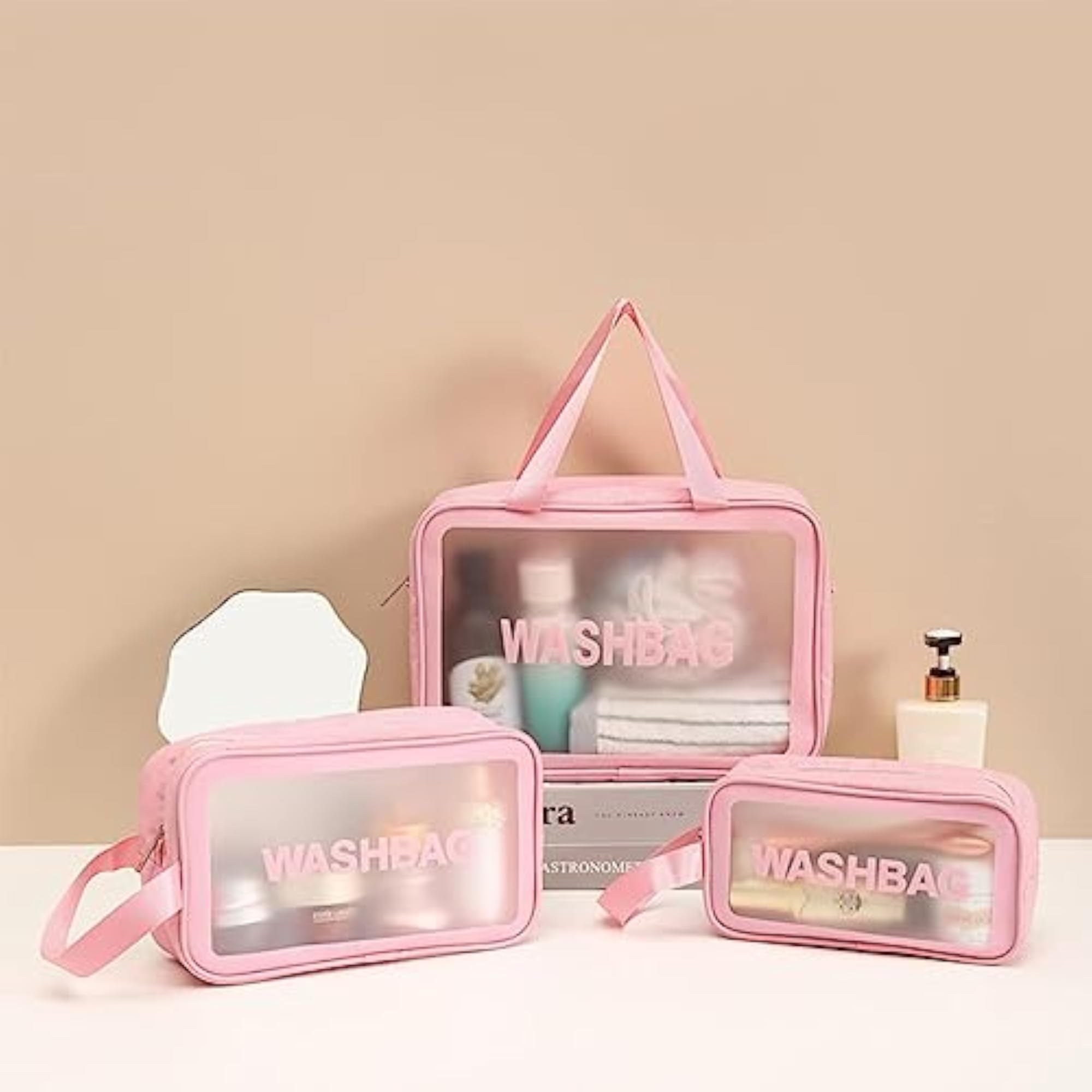 Clear Travel Toiletry Bag, 3 PCs Makeup Cosmetic Bag Set